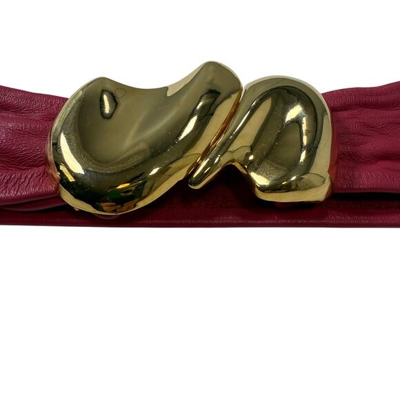 Vintage Stone Mountain Pink Leather Belt w/ Gold Sculptural Clasp 30" USA - Picture 9 of 9